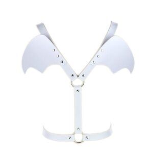 4356 White Pu Simulated Leather Bat Wings Waist Belt Straps Body Caged Harness